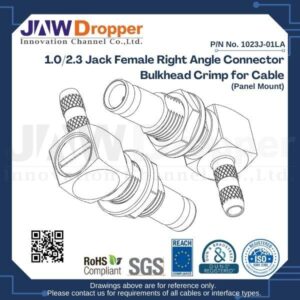 1.0/2.3 Jack Female Right Angle Connector Bulkhead Crimp for Cable (Panel Mount)