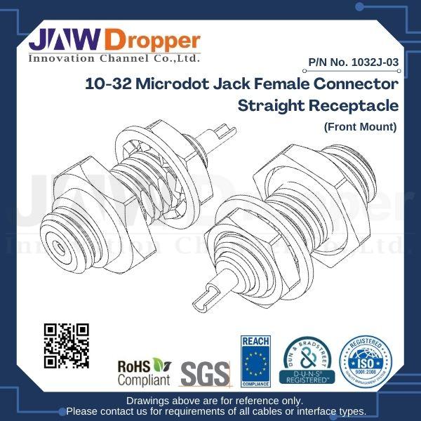 10-32 Microdot Jack Female Connector Straight Receptacle (Front Mount)