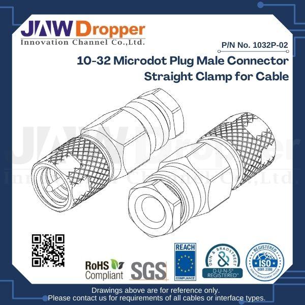 10-32 Microdot Plug Male Connector Straight Clamp for Cable