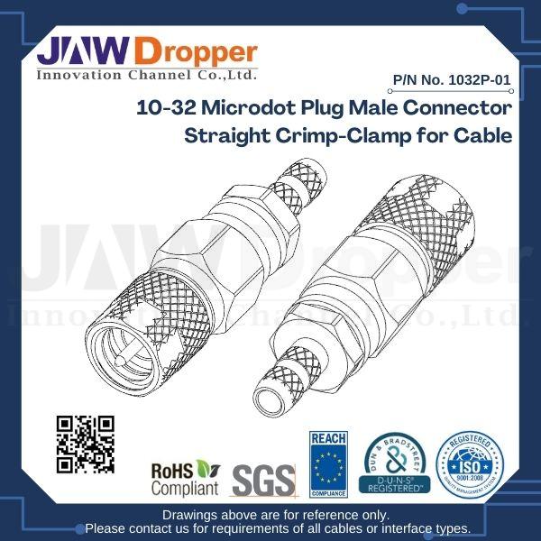 10-32 Microdot Plug Male Connector Straight Crimp-Clamp for Cable