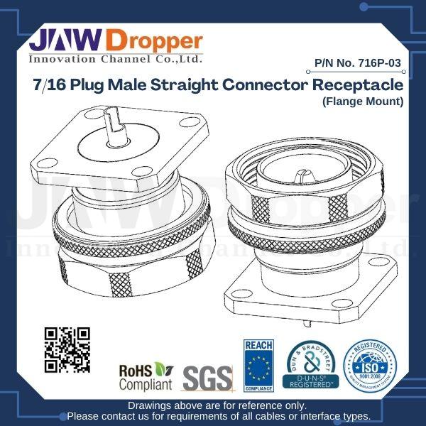 7/16 Plug Male Straight Connector Receptacle (Flange Mount)
