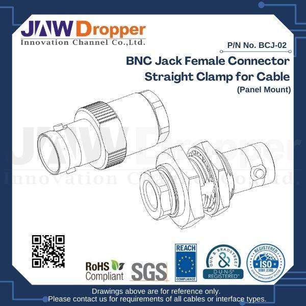 BNC Jack Female Connector Straight Clamp for Cable (Panel Mount)