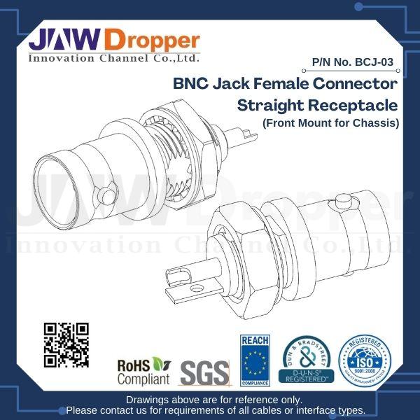 BNC Jack Female Connector Straight Receptacle (Front Mount for Chassis)