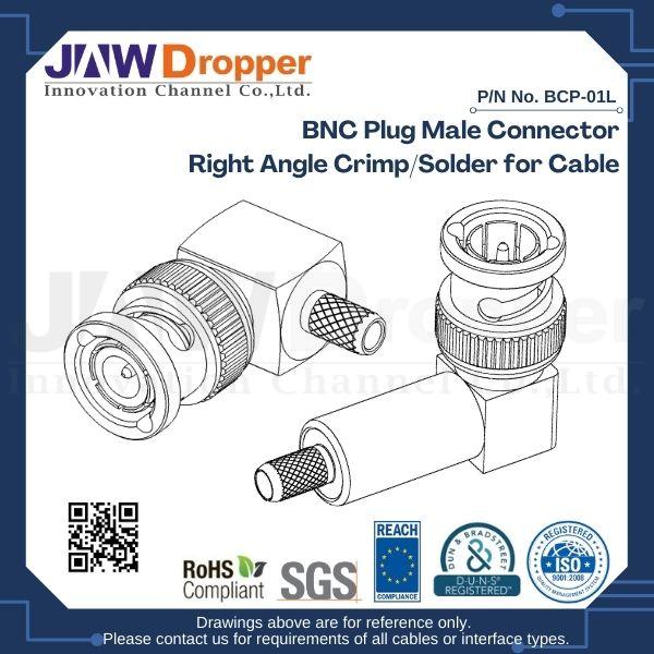 BNC Plug Male Connector Right Angle Crimp/Solder for Cable