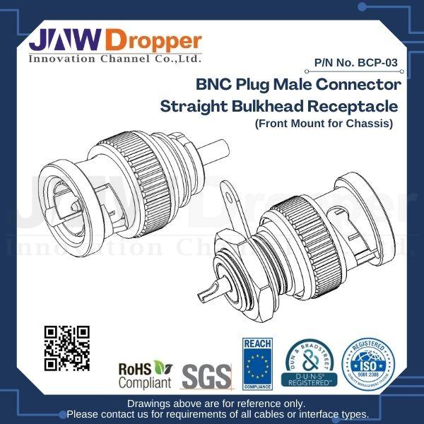 BNC Plug Male Connector Straight Bulkhead Receptacle (Front Mount for Chassis)