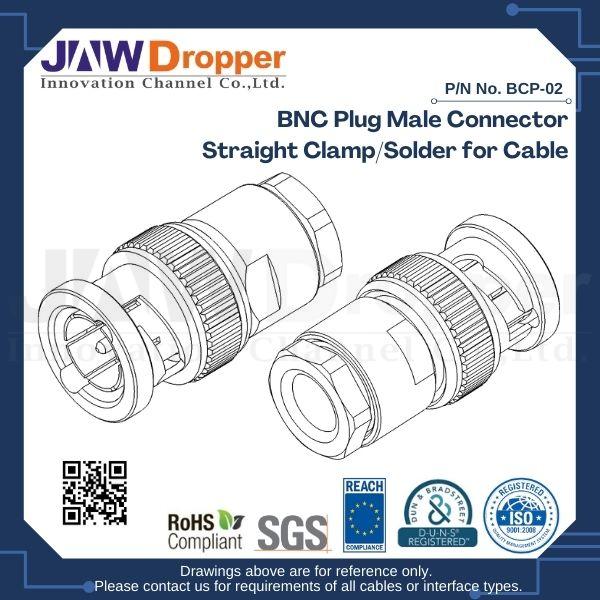 BNC Plug Male Connector Straight Clamp/Solder for Cable