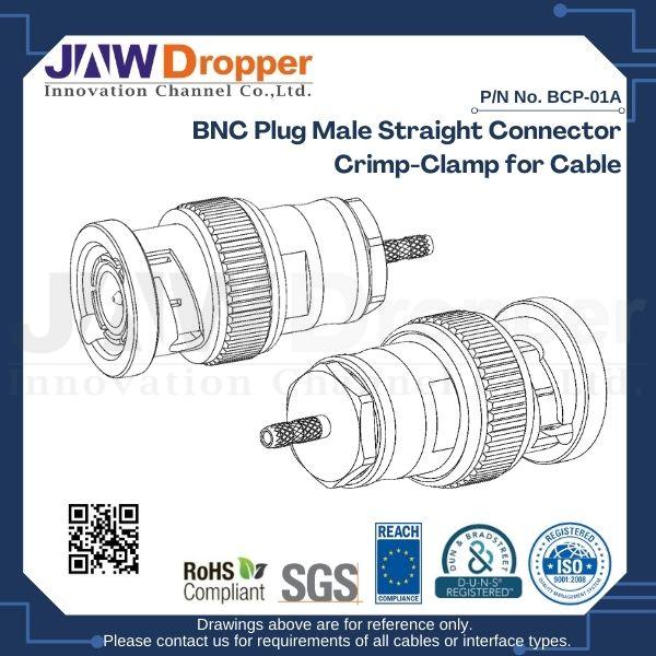 BNC Plug Male Straight Connector Crimp-Clamp for Cable
