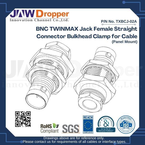 BNC TWINMAX Jack Female Straight Connector Bulkhead Clamp for Cable (Panel Mount)