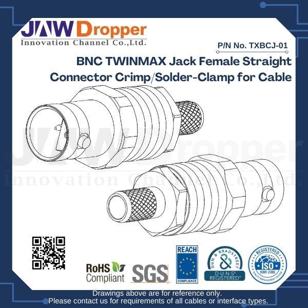 BNC TWINMAX Jack Female Straight Connector Crimp/Solder-Clamp for Cable