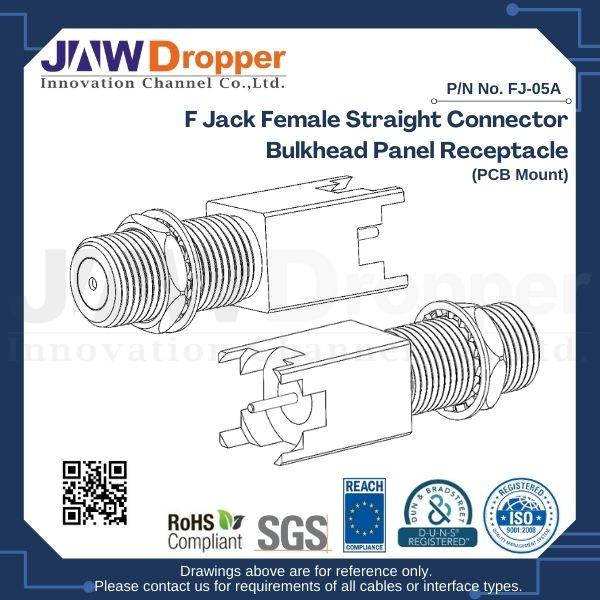 F Jack Female Straight Connector Bulkhead Panel Receptacle (PCB Mount)