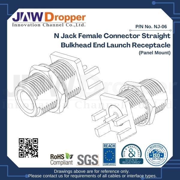 N Jack Female Connector Straight Bulkhead End Launch Receptacle (Panel Mount)