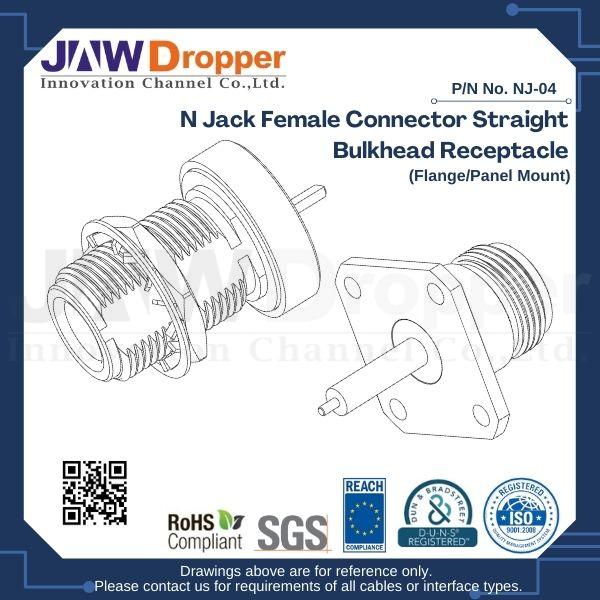 N Jack Female Connector Straight Bulkhead Receptacle (Flange/Panel Mount)