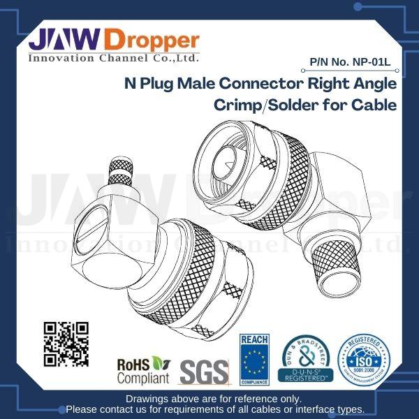 N Plug Male Connector Right Angle Crimp/Solder for Cable