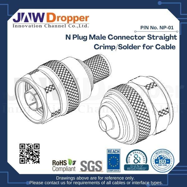 N Plug Male Connector Straight Crimp/Solder for Cable