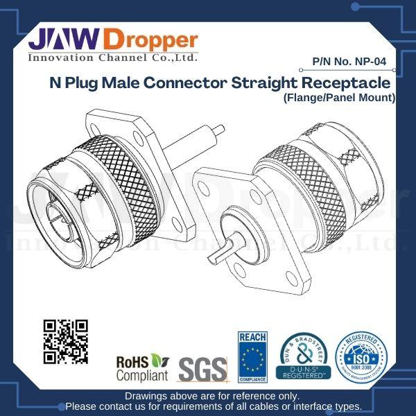 N Plug Male Connector Straight Receptacle (Flange/Panel Mount)