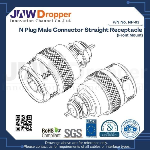 N Plug Male Connector Straight Receptacle (Front Mount)