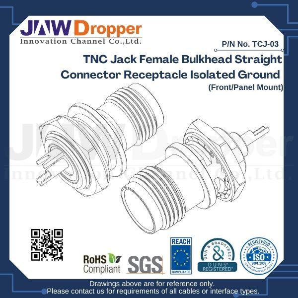 TNC Jack Female Bulkhead Straight Connector Receptacle Isolated Ground (Front/Panel Mount)