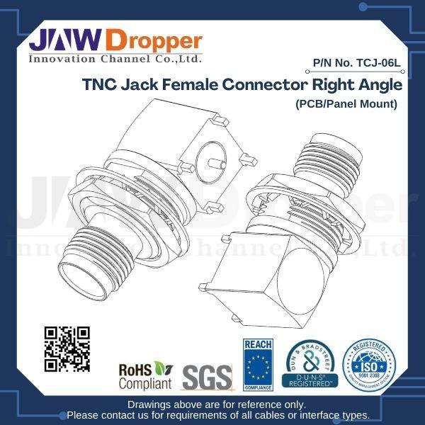 TNC Jack Female Connector Right Angle (PCB/Panel Mount)