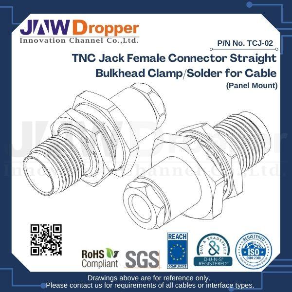 TNC Jack Female Connector Straight Bulkhead Clamp/Solder for Cable(Panel Mount)