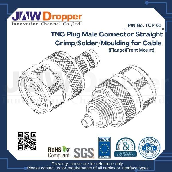TNC Plug Male Connector Straight Crimp/Solder/Moulding for Cable (Flange/Front Mount)